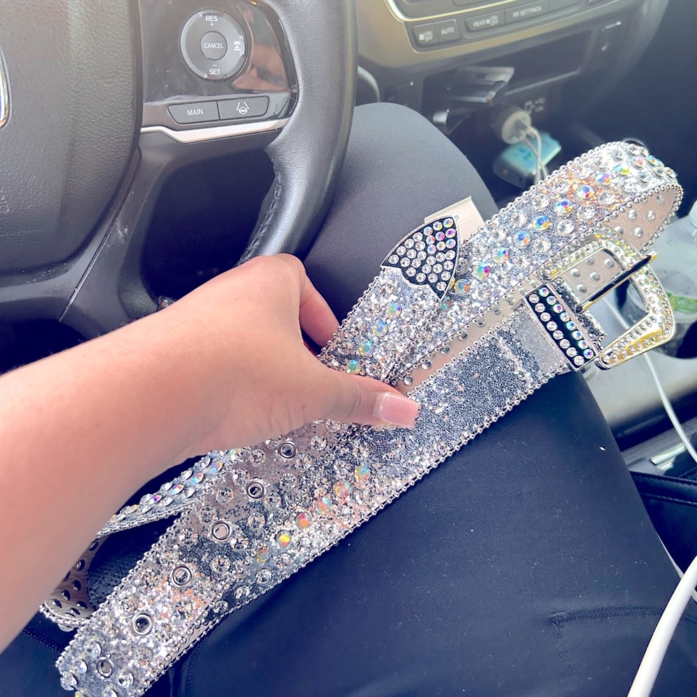 Silver Rhinestone Western Belt Size 2x